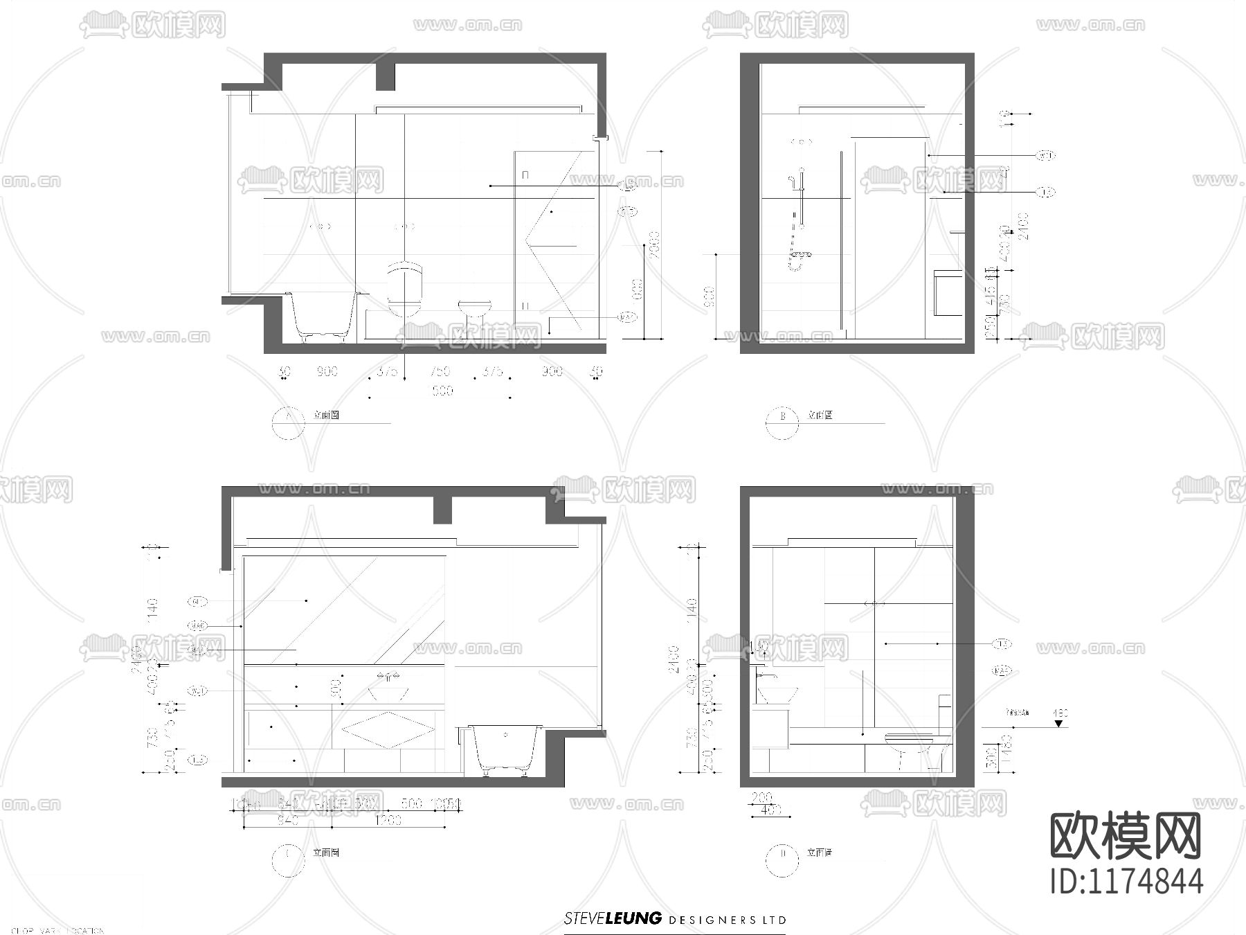 样板房厨房卫生间cad立面图下载（渲染图2）