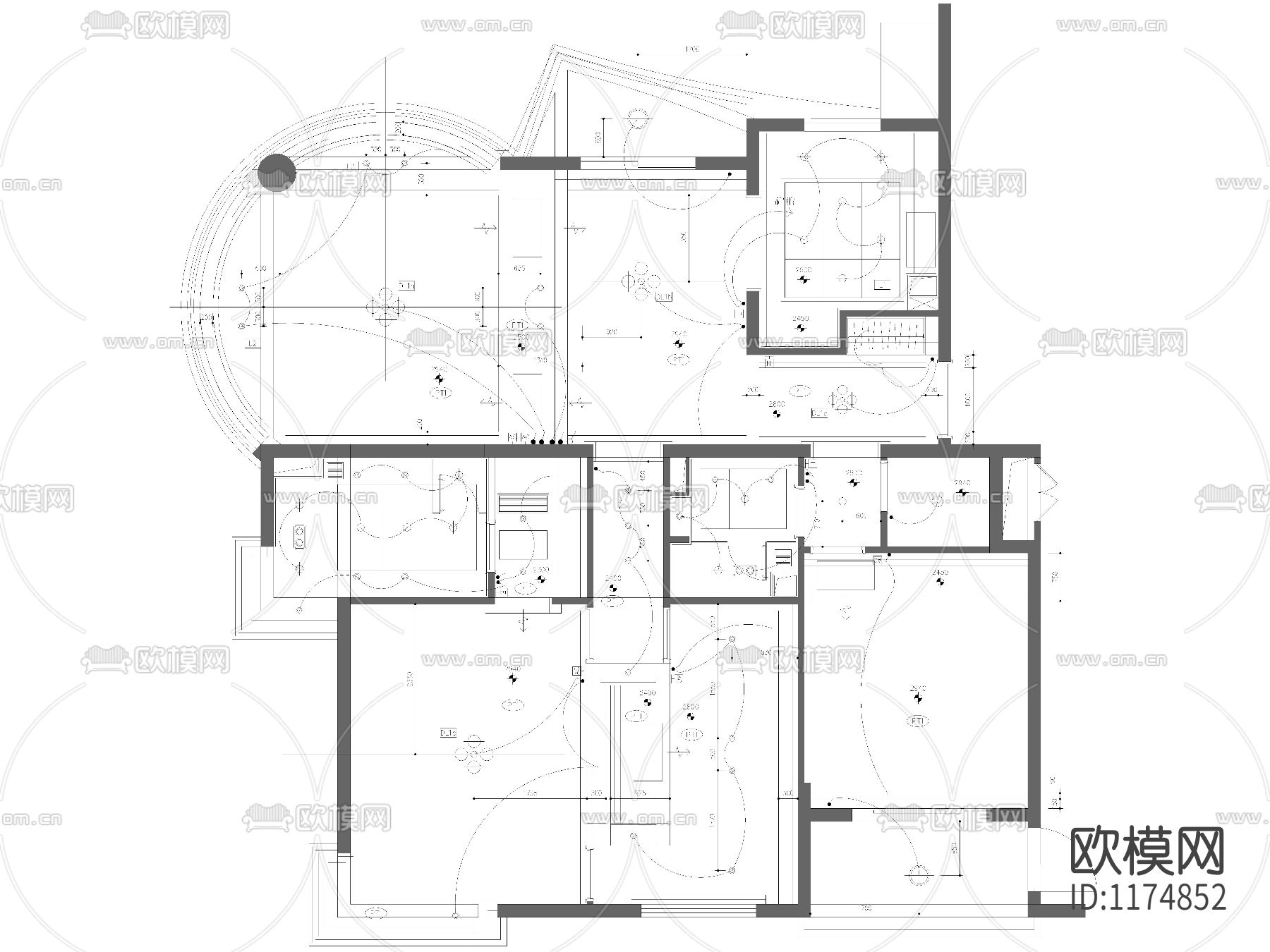 样板房家装cad平面图下载（渲染图2）