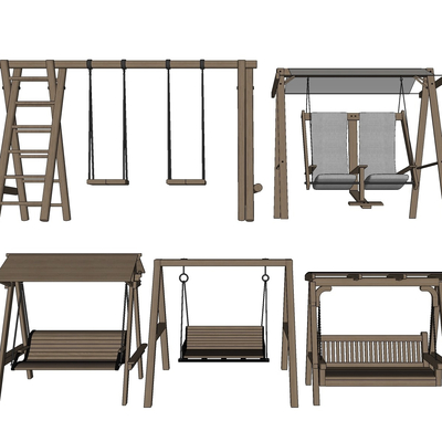 现代户外实木秋千su模型 