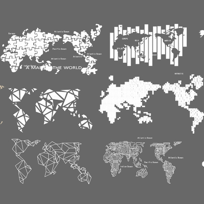 现代世界地图墙饰挂件su模型