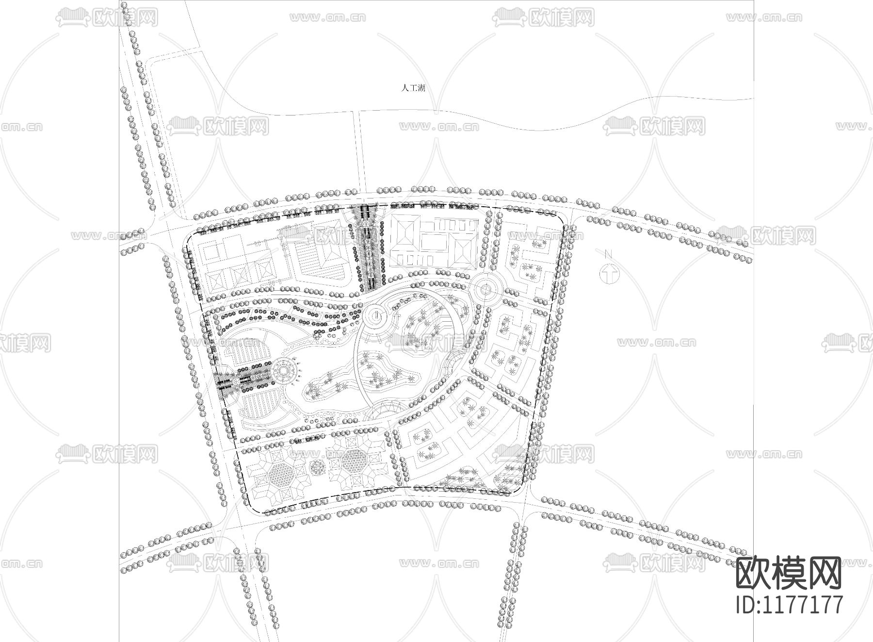 某综合区总平面景观cad施工图下载