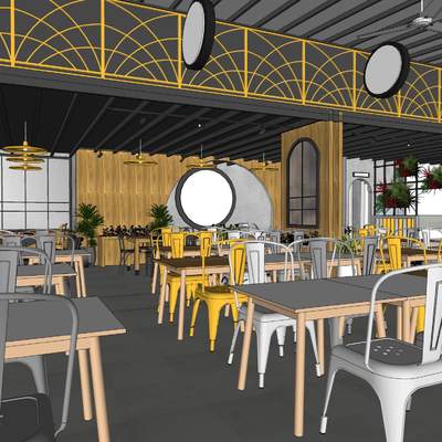  现代快餐店su模型 