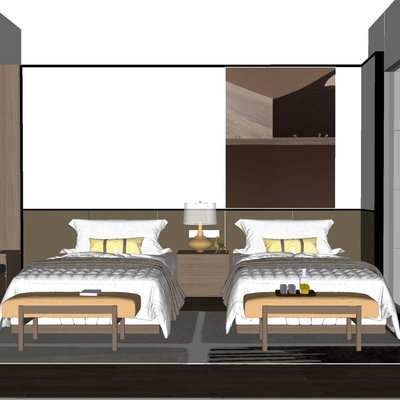  现代酒店客房双人房su模型 