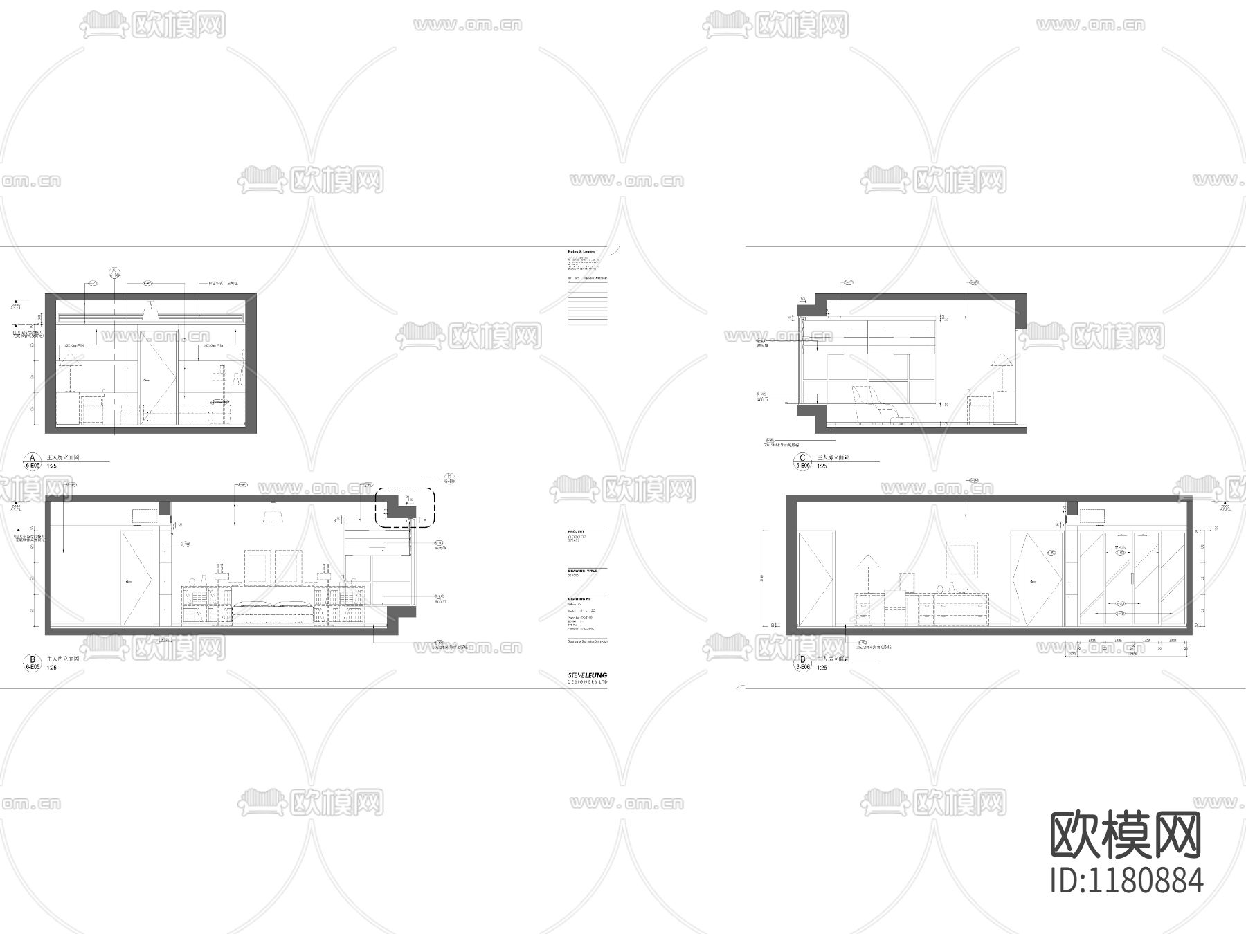大户型卧室立面图下载（渲染图1）