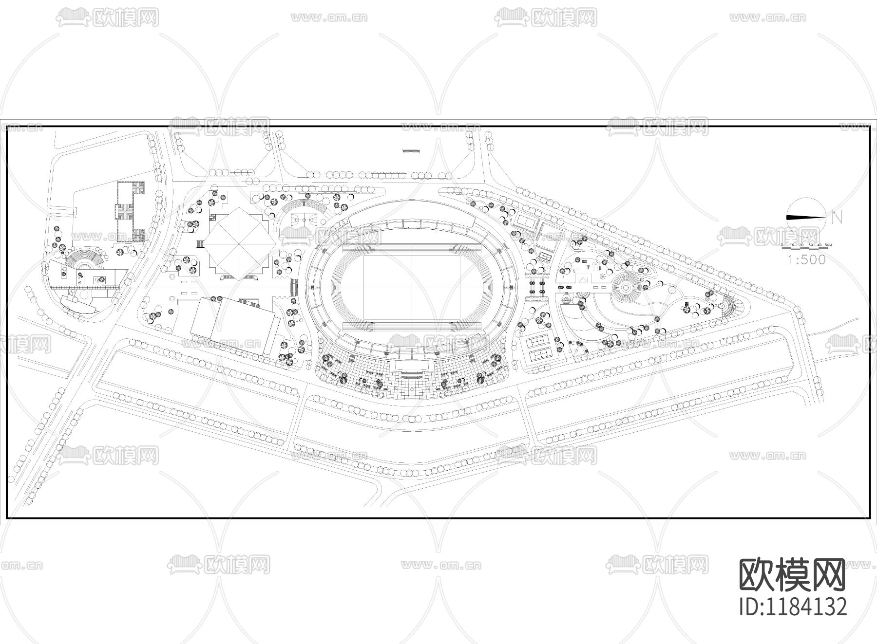 体育场cad规划图下载