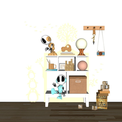  现代儿童书柜su模型 