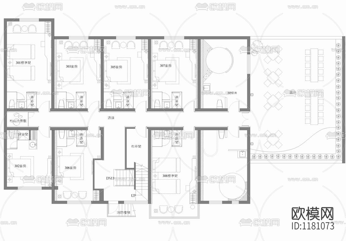 风云聚精品酒店（施工图+效果图）下载（渲染图7）