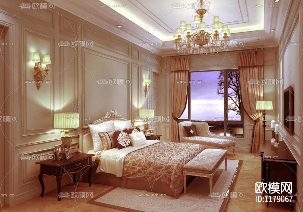 全套简欧别墅装修效果图+详细施工图下载（渲染图3）