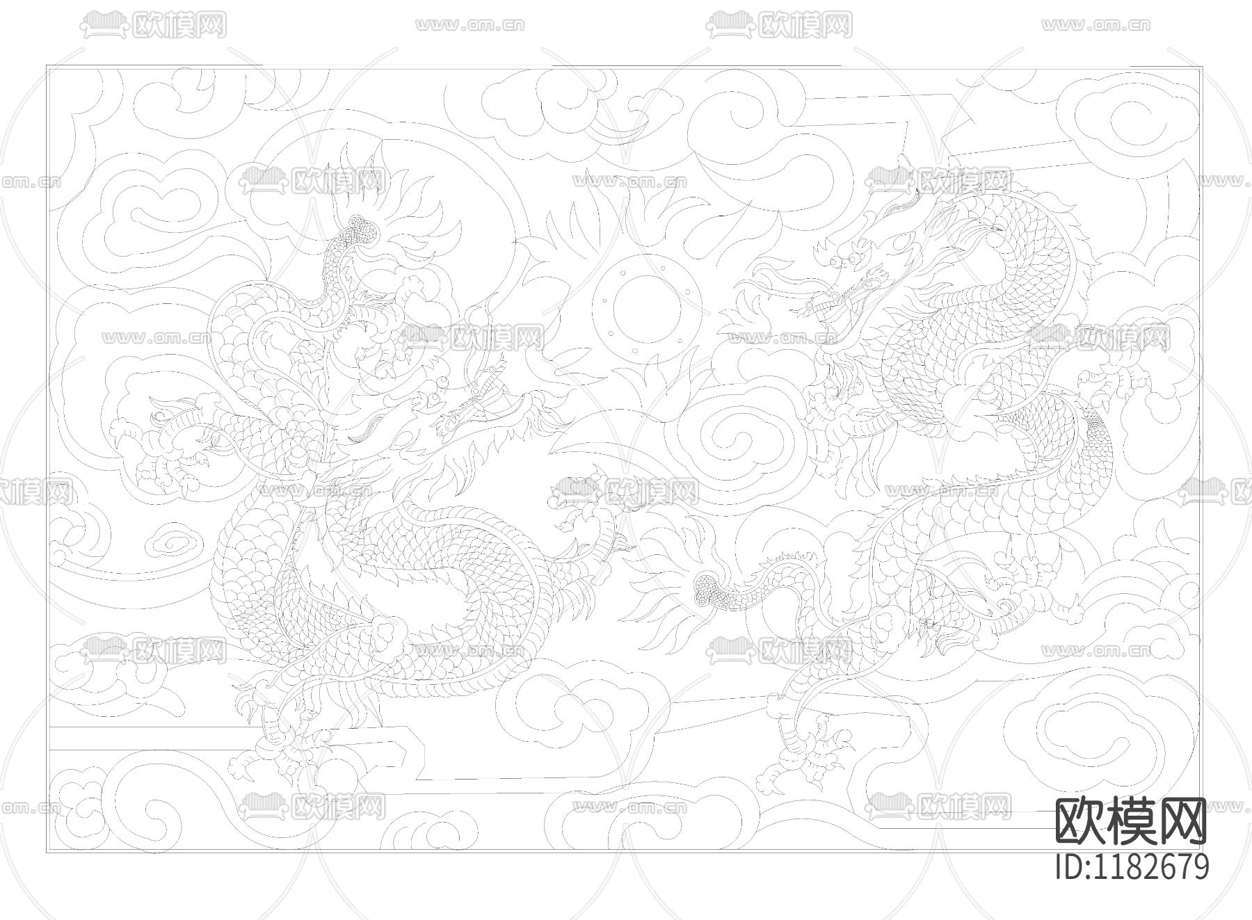 双龙戏珠模纹CAD施工图下载