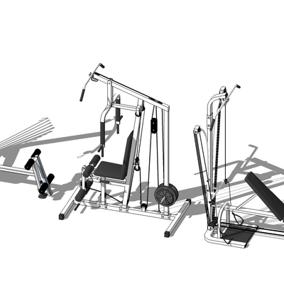 现代健身房健身器材su模型 