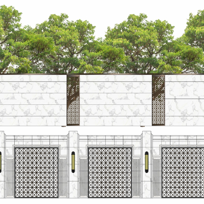 新中式景墙墙su模型