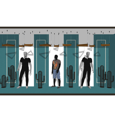  现代服装店橱窗su模型 