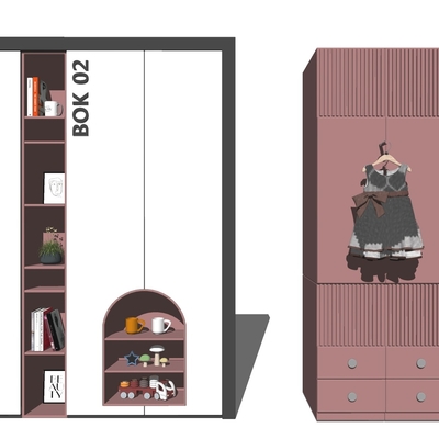  北欧儿童收纳柜书柜su模型 