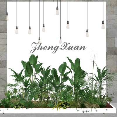  现代绿植背景墙su模型 