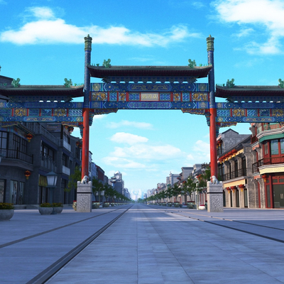 古建筑景区大门门头3d模型