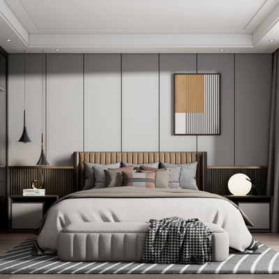 现代布艺双人床su模型