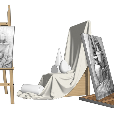  现代画架素描画板su模型 