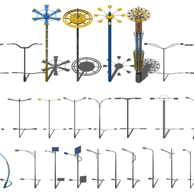  现代公路高杆路灯景观灯su模型 