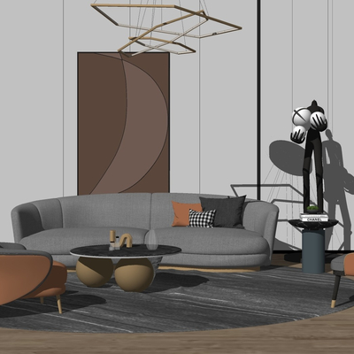  现代布艺休闲沙发su模型 