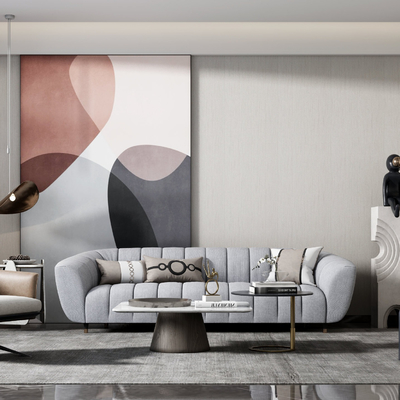  现代布艺组合沙发su模型 