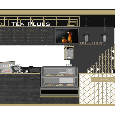  现代奶茶店工作台su模型 