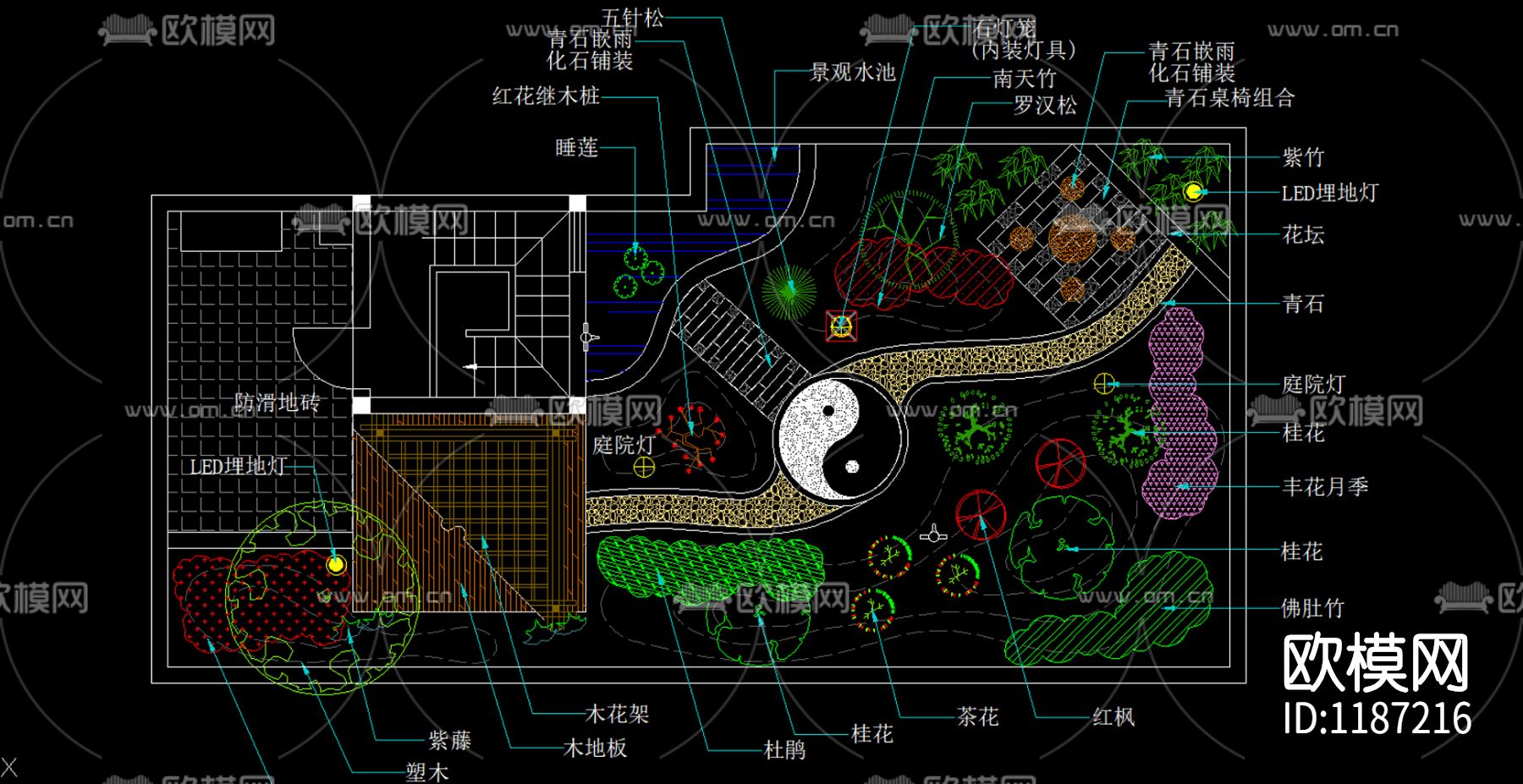 CAD别墅庭院设计图下载（渲染图7）