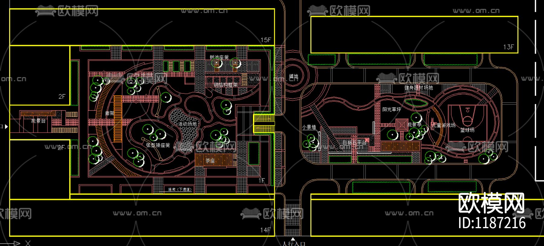 CAD别墅庭院设计图下载（渲染图3）