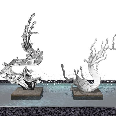 现代流水水滴抽象雕塑小品su模型