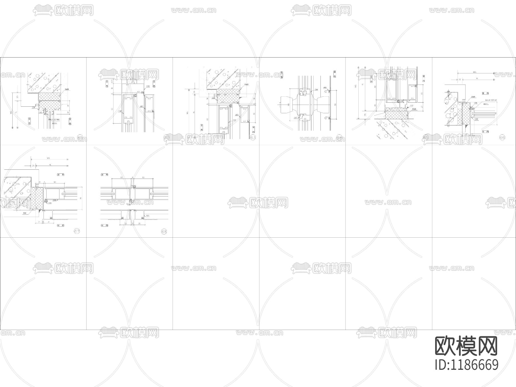 建筑门窗剖面大样下载（渲染图1）