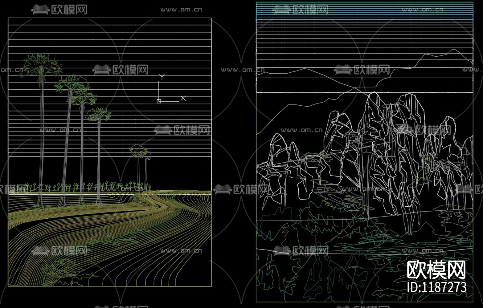 彩色山水画CAD图库下载（渲染图8）