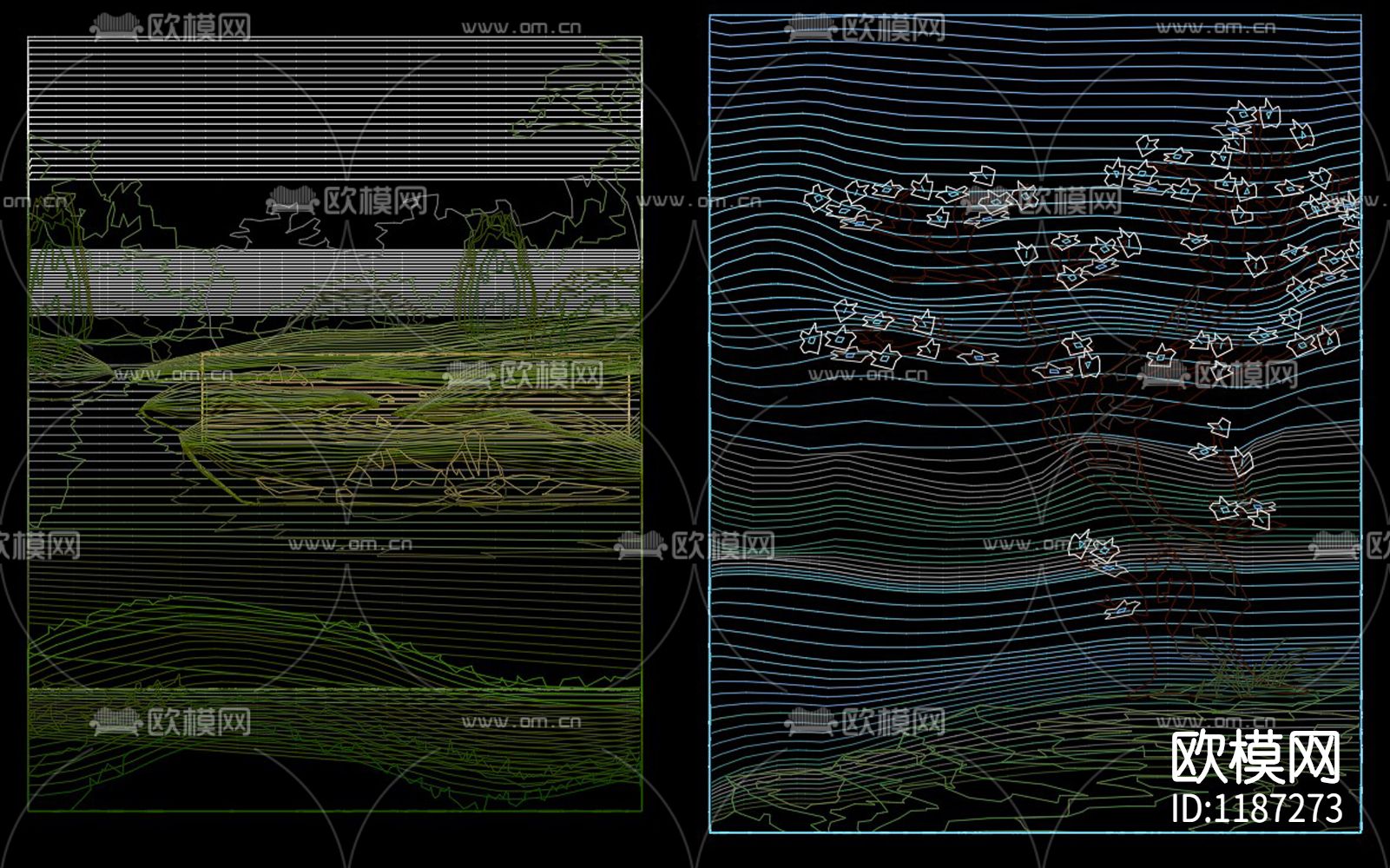 彩色山水画CAD图库下载（渲染图7）