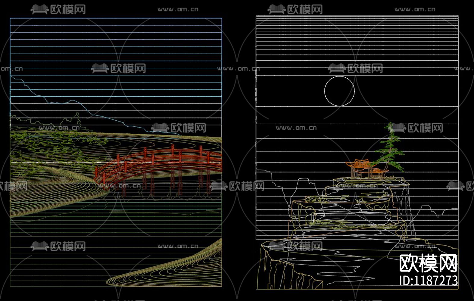 彩色山水画CAD图库下载（渲染图5）
