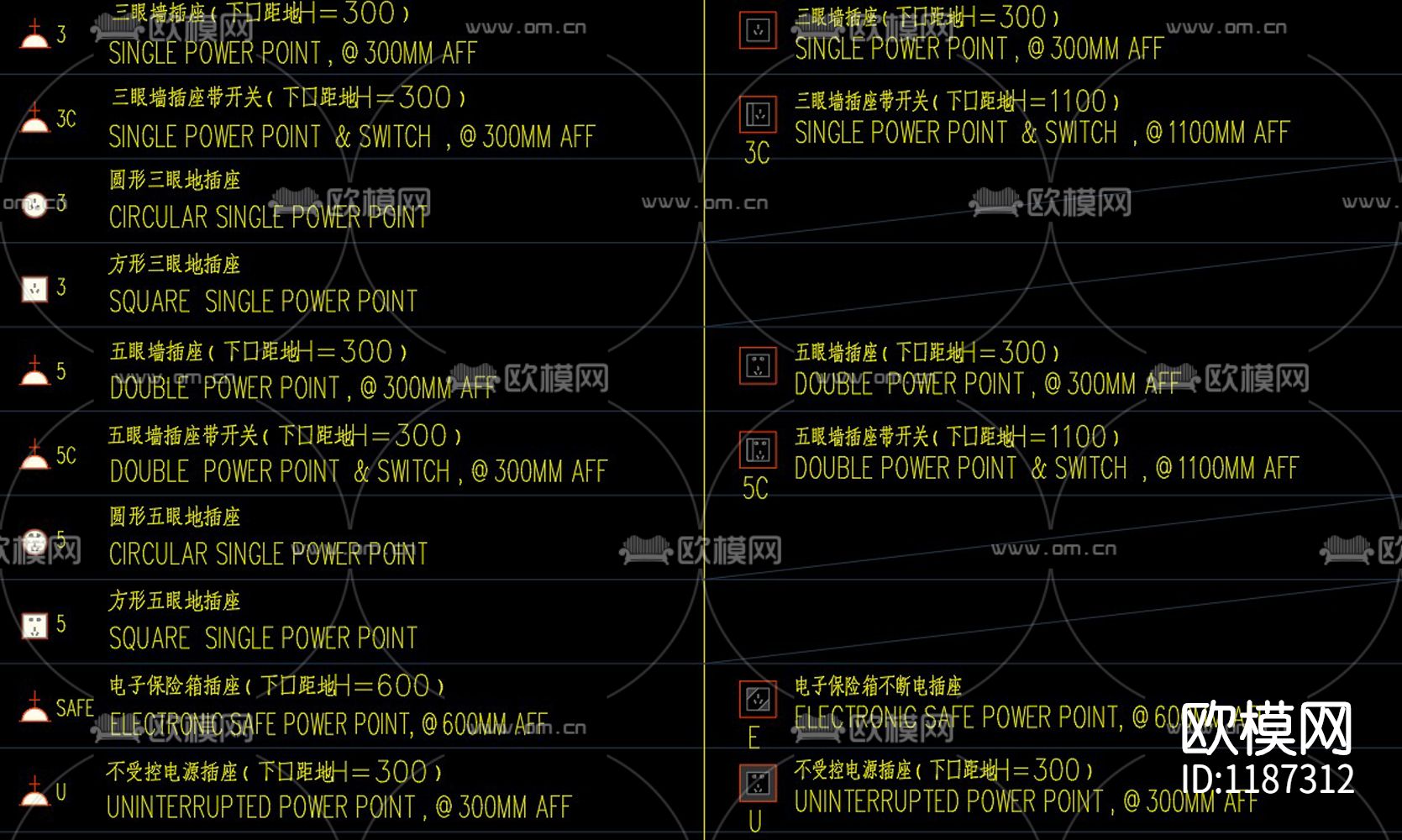 常用开关面板及设备末端CAD图例下载（渲染图2）