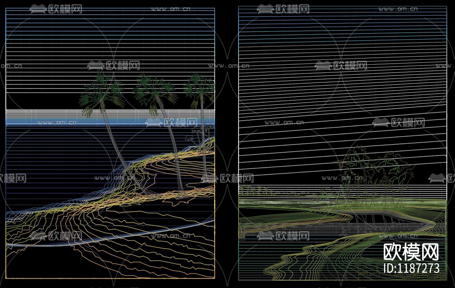彩色山水画CAD图库下载（渲染图6）
