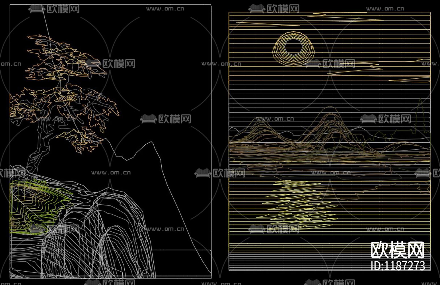 彩色山水画CAD图库下载（渲染图4）