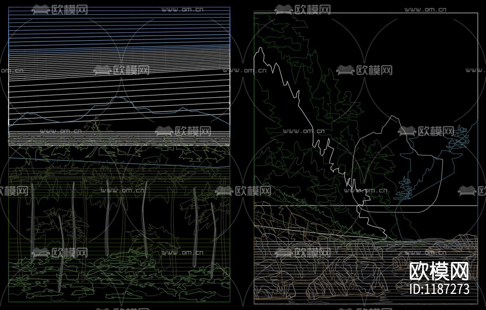 彩色山水画CAD图库下载（渲染图1）