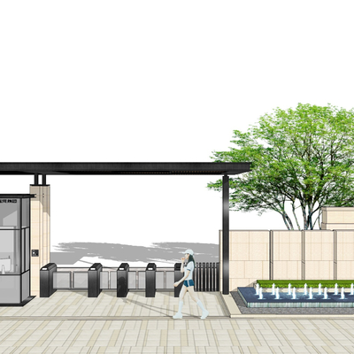 现代住宅小区大门门头su模型