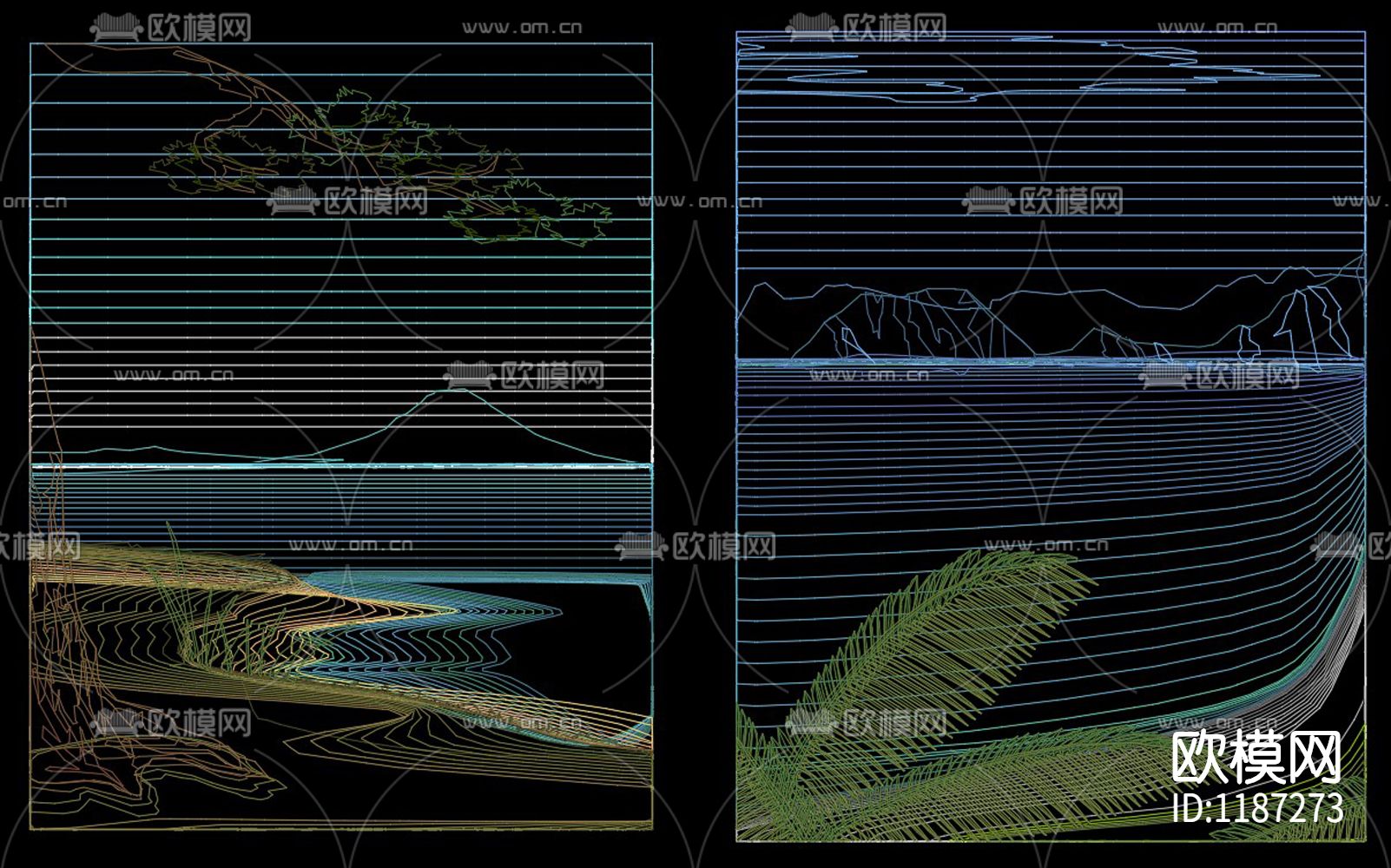 彩色山水画CAD图库下载（渲染图3）