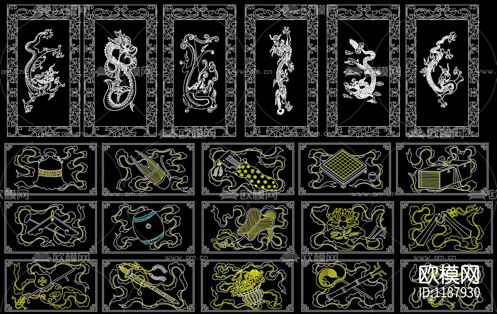 中式雕花装饰画CAD图库下载（渲染图6）