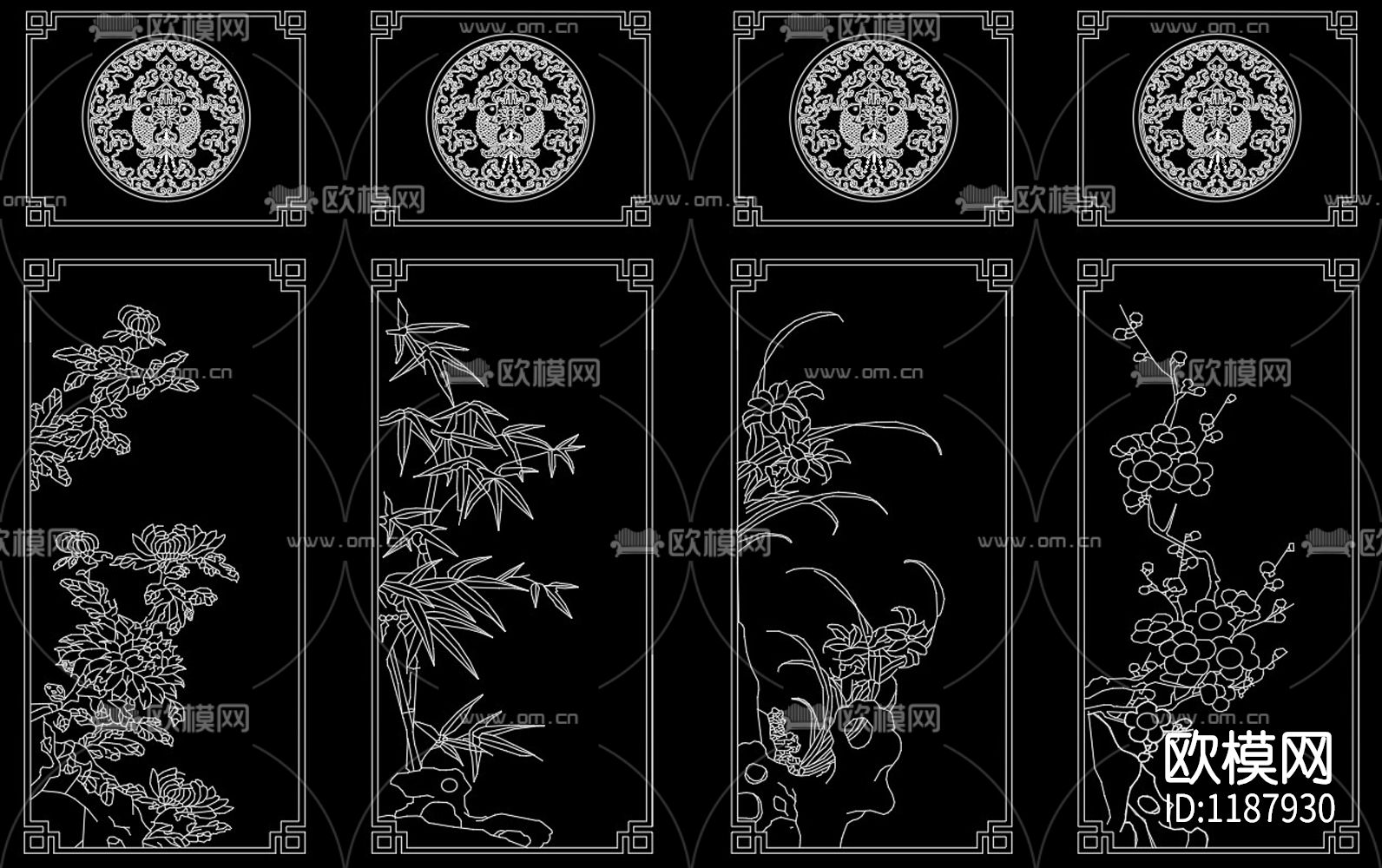 中式雕花装饰画CAD图库下载（渲染图1）