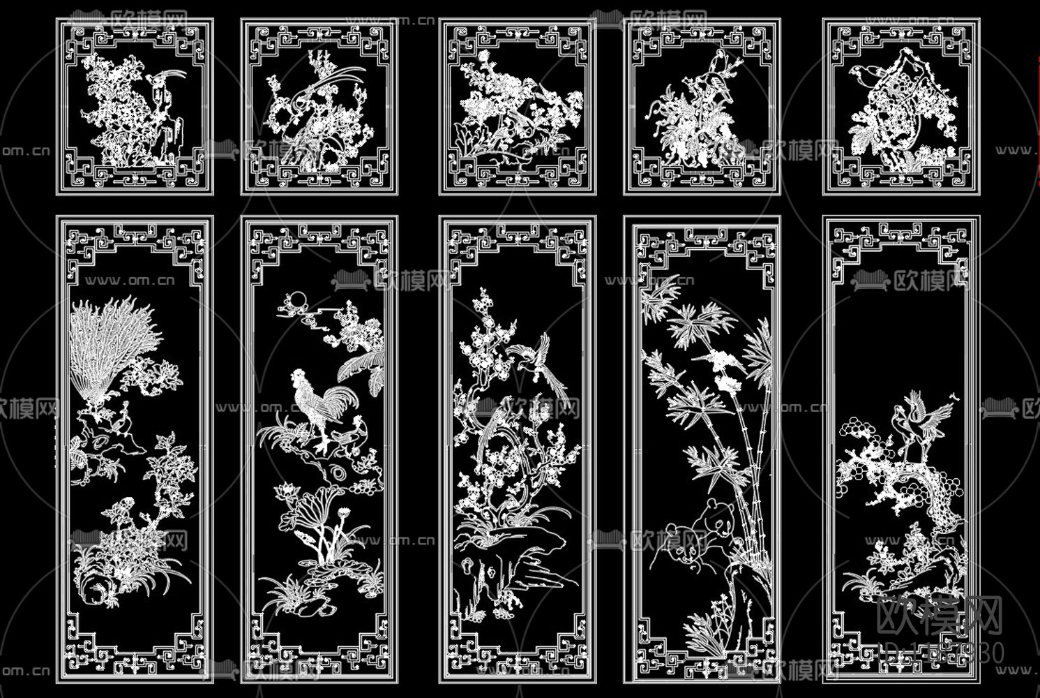 中式雕花装饰画CAD图库下载（渲染图2）