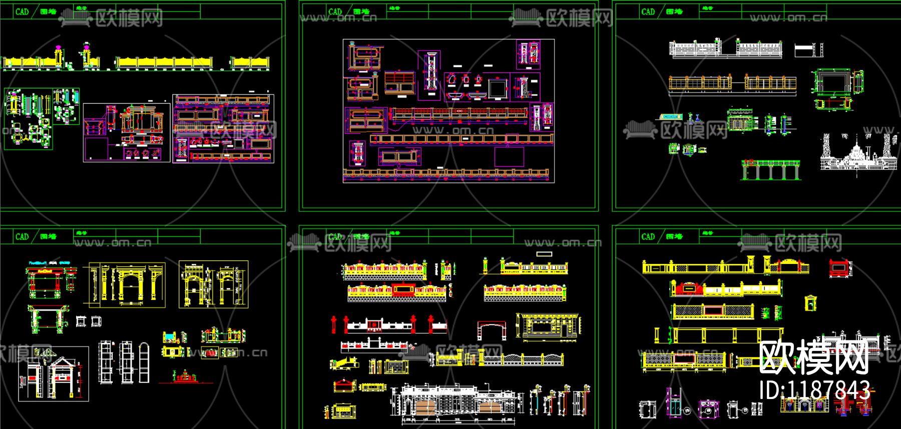 喷泉栏杆围墙大理石门头景观构件CAD图库下载（渲染图3）