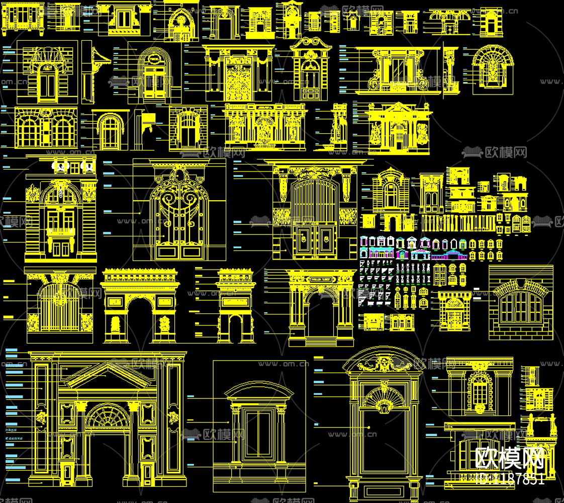 欧式外墙造型窗户门CAD下载（渲染图1）