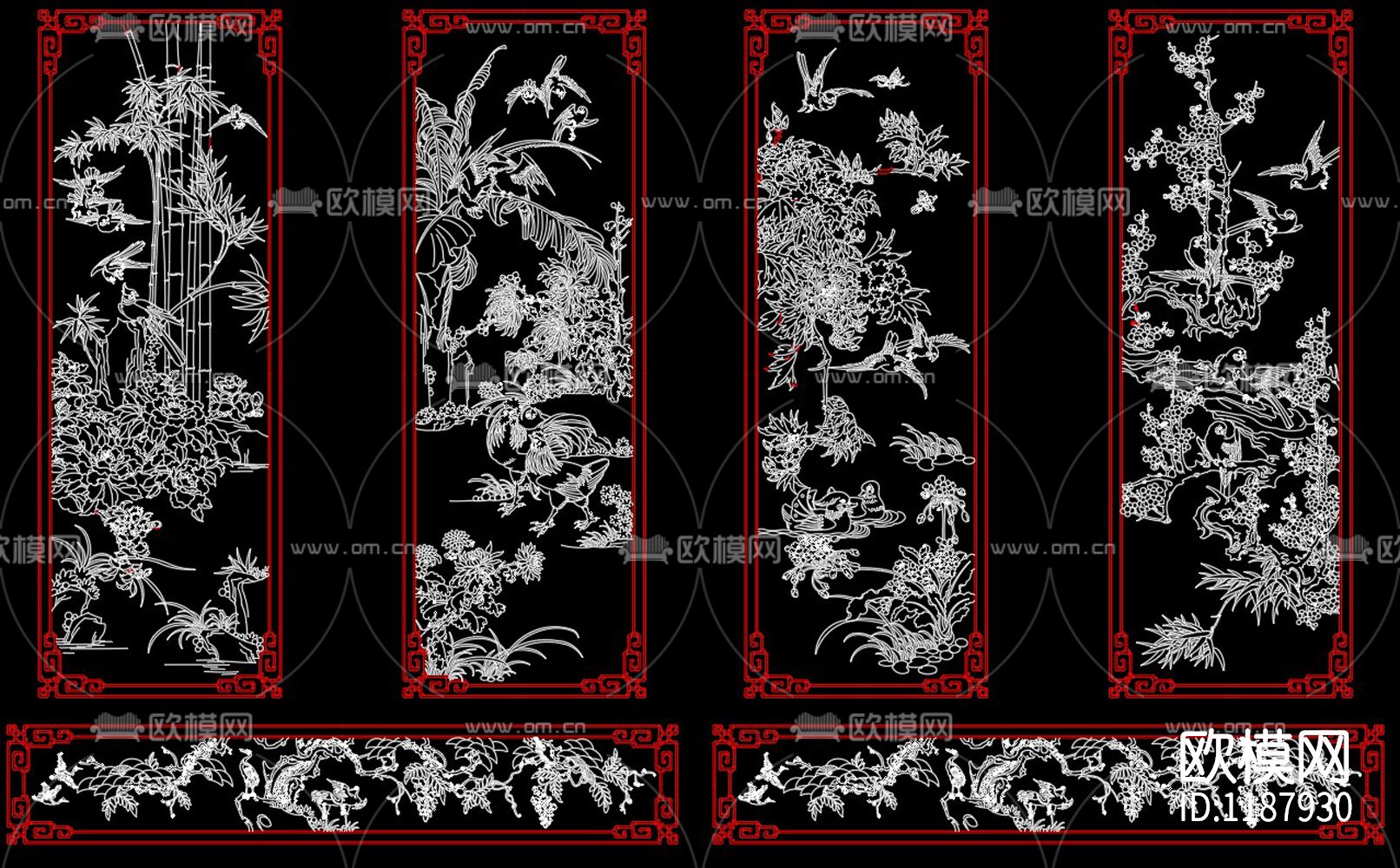 中式雕花装饰画CAD图库下载（渲染图5）
