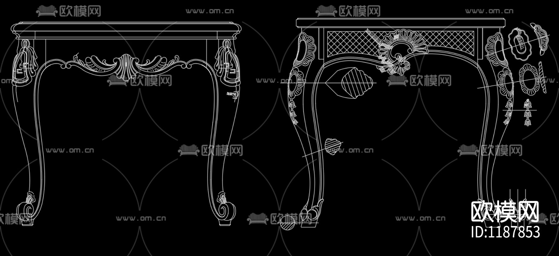 欧式腿样素材CAD图库下载（渲染图2）