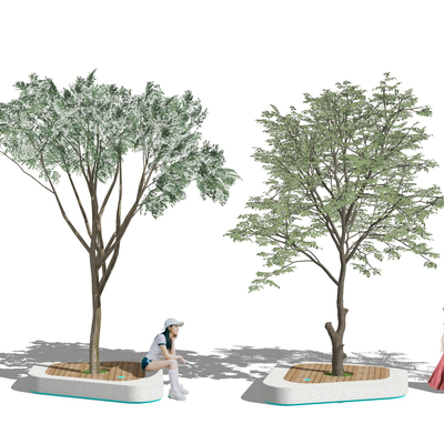 现代景观树树池座椅su模型