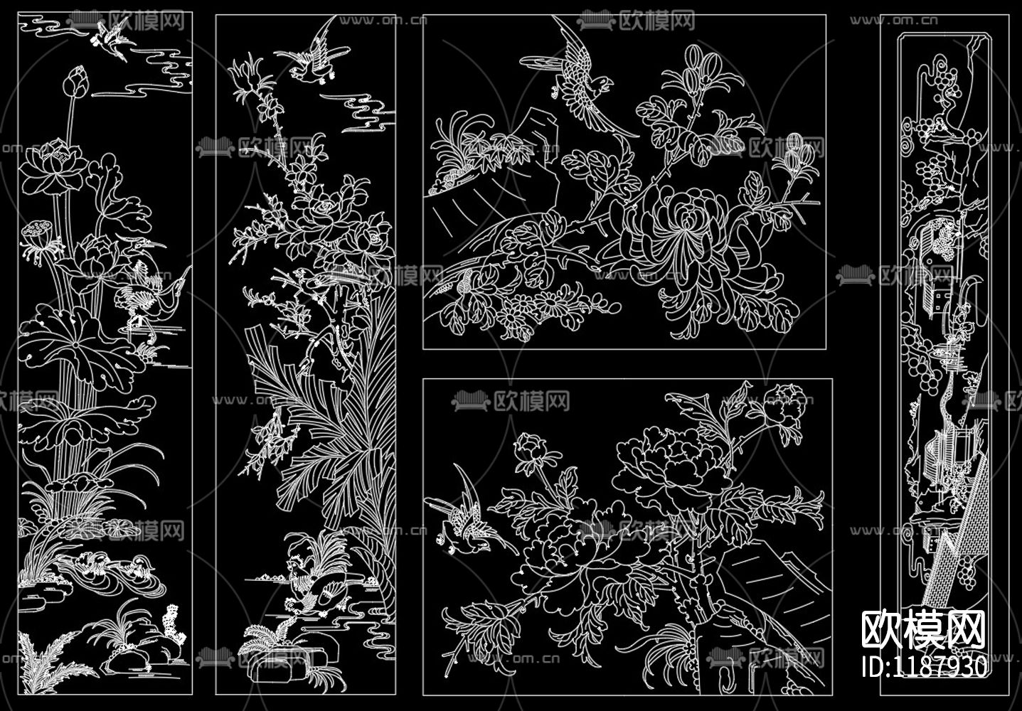 中式雕花装饰画CAD图库下载（渲染图3）