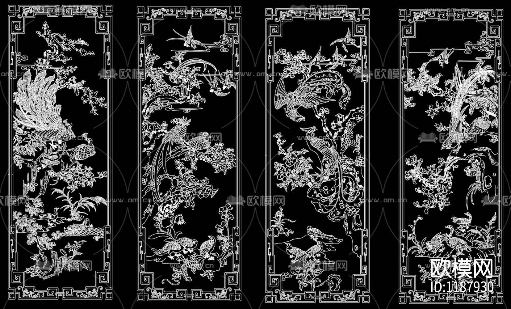 中式雕花装饰画CAD图库下载（渲染图4）