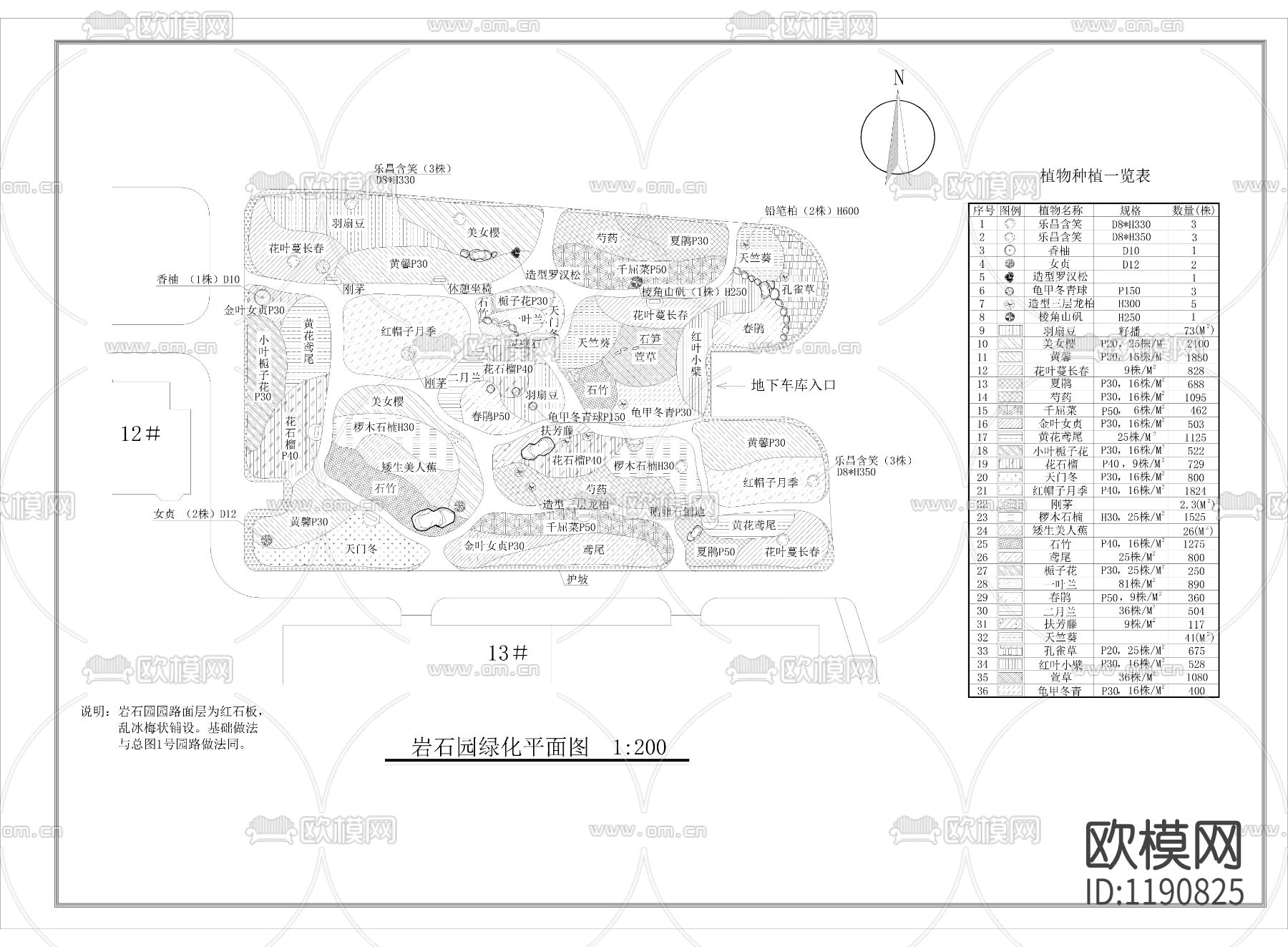 岩石园绿化cad施工图下载（渲染图1）