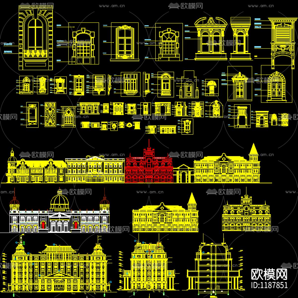 欧式外墙造型窗户门CAD下载（渲染图2）